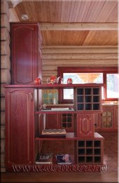 (417) Кухня Массив дуба, цвет "Красный + золотая патина", рисунок "Елена"