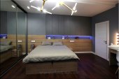 (1104) Кровать с подъемным механизмом и шкафами за изголовьем, цвет "Дуб Бардолино натуральный" / "Серый пыльный"