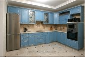 (447) Кухня, Массив дуба, цвет "Голубой+серебряная патина", рисунок "Елена"